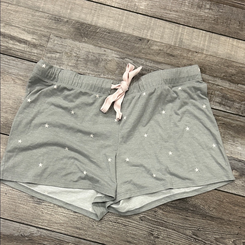 Gray Star-Print Sleep Shorts with Pink Drawstring